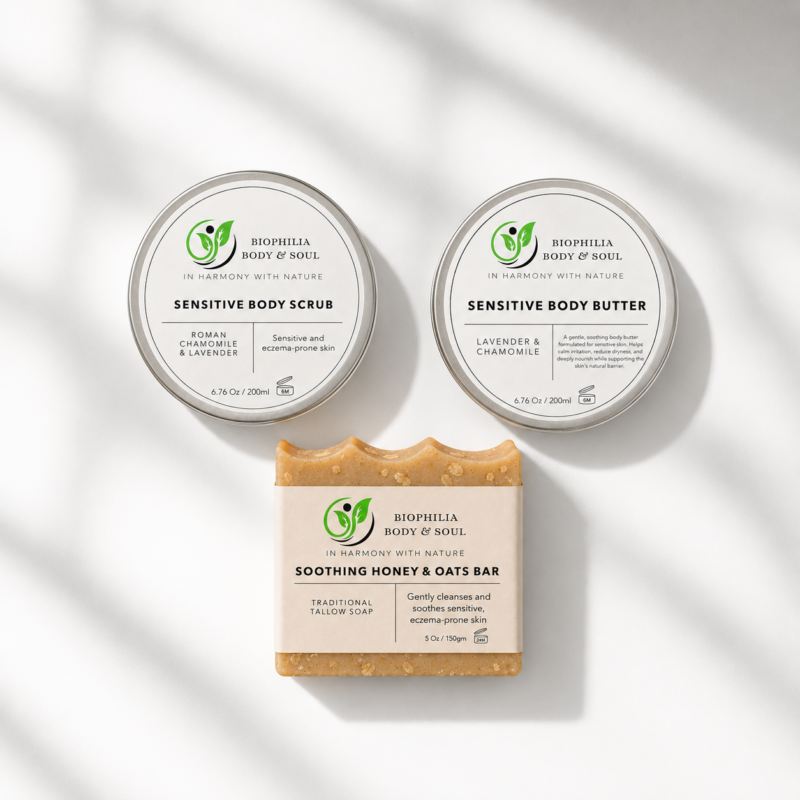 The ritual begins with our Soothing Honey & Oats Tallow Soap, formulated to gently cleanse without stripping the skin's natural moisture barrier.The ritual begins with our Soothing Honey & Oats Tallow Soap, formulated to gently cleanse without stripping the skin's natural moisture barrier.